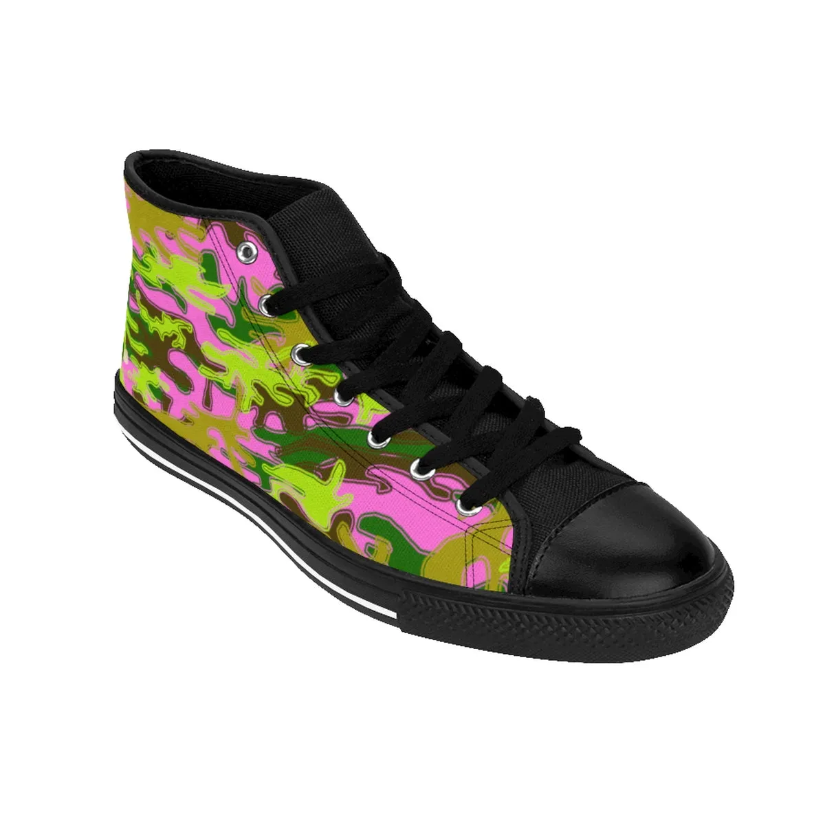 Pink Green Camo Men's Sneakers, Camouflage Army Military High-top Sneakers Tennis Shoes