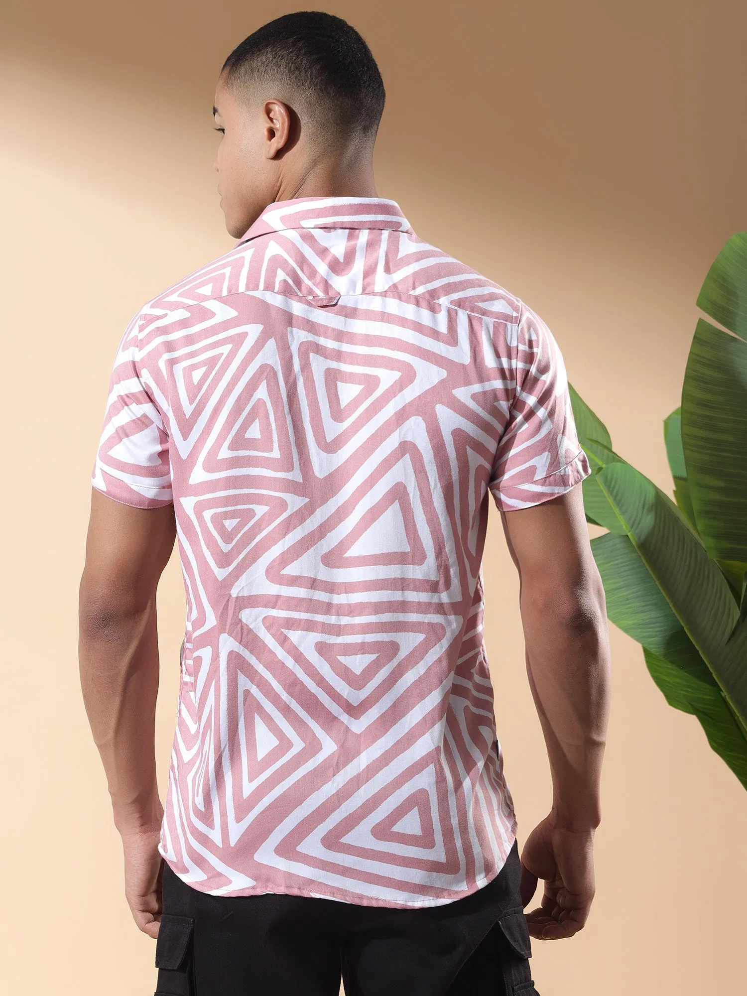 Pink Half Casual Printed Cotton Shirt Regular Fit For Man