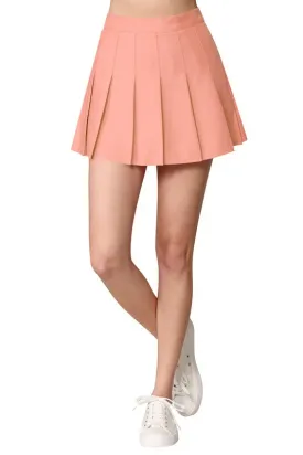 Pink High Waist Pleated Skater Skirt With Lining Shorts