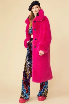 Pink Knitted Bamboo Faux Fur Coat