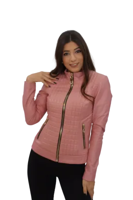 Pink Lambskin Leather Bomber Jacket