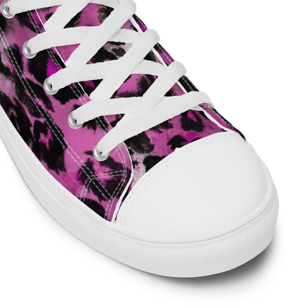 Pink Leopard Men's Sneakers, Animal Print High Top Canvas Stylish Fashion Tennis Shoes For Men