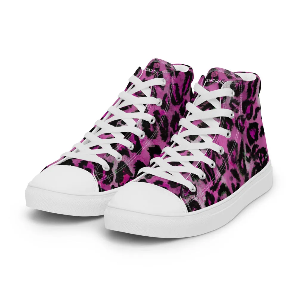 Pink Leopard Men's Sneakers, Animal Print High Top Canvas Stylish Fashion Tennis Shoes For Men