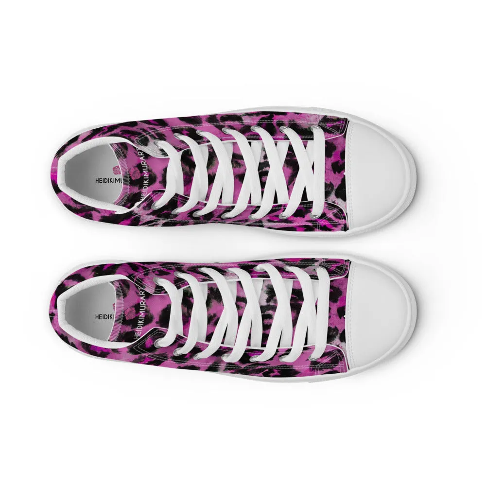 Pink Leopard Men's Sneakers, Animal Print High Top Canvas Stylish Fashion Tennis Shoes For Men