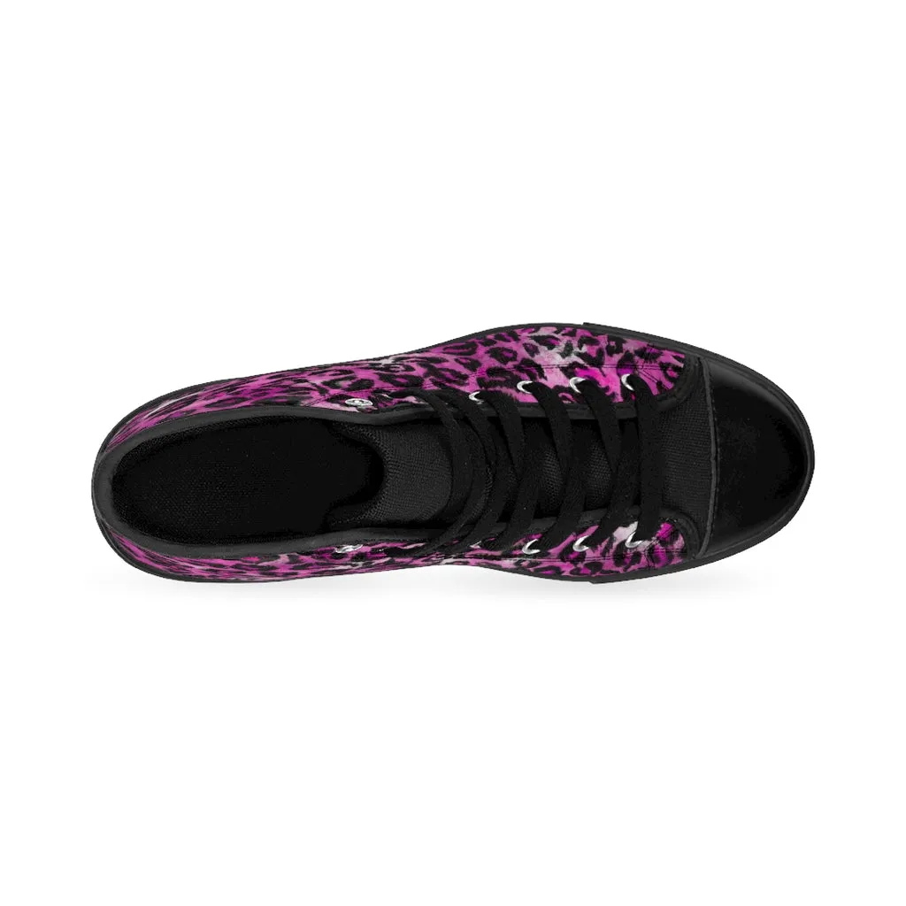 Pink Leopard Women's Sneakers, Animal Print Designer High-top Fashion Tennis Canvas Shoes