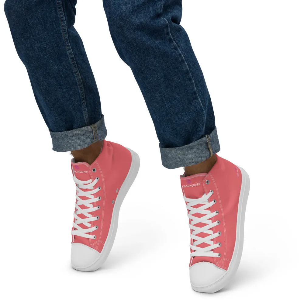 Pink Men's High Top Sneakers, Best Designer Fashion Solid Color Canvas Tennis Shoes For Men