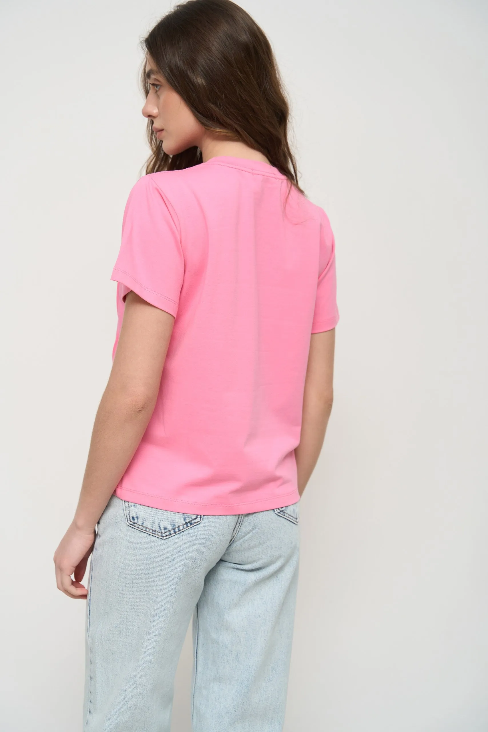 Pink Ribbed Seam Detail T-Shirt