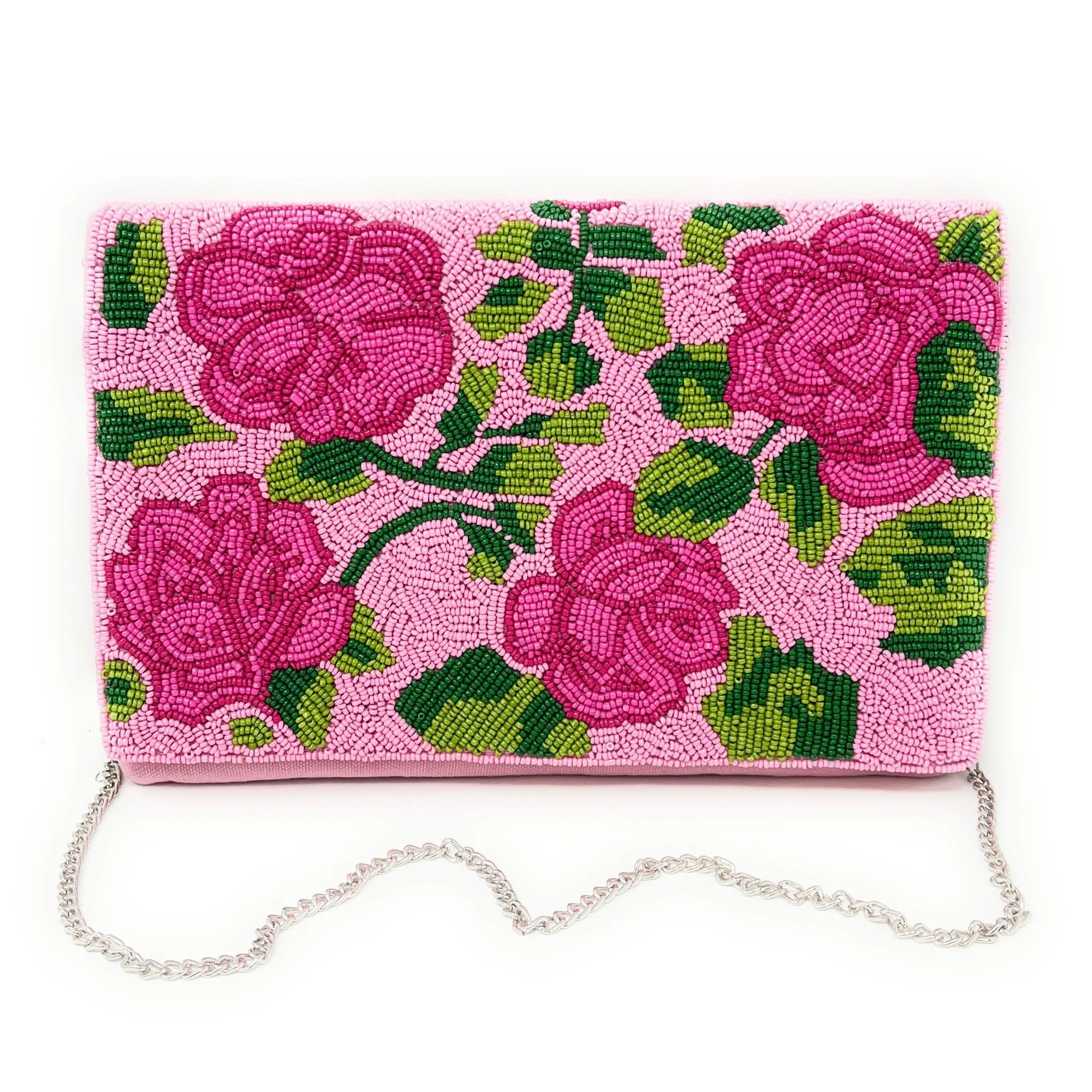 Pink Rose Beaded Clutch Purse