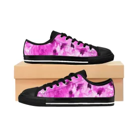 Pink Rose Floral Women's Low Tops, Floral Print Low Top Women's Sneakers (US Size 6-12)