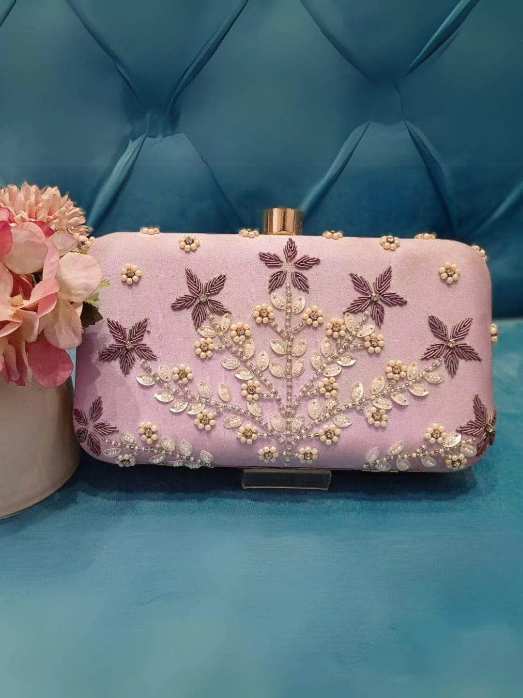 Pink Silk Minaudiere Clutch