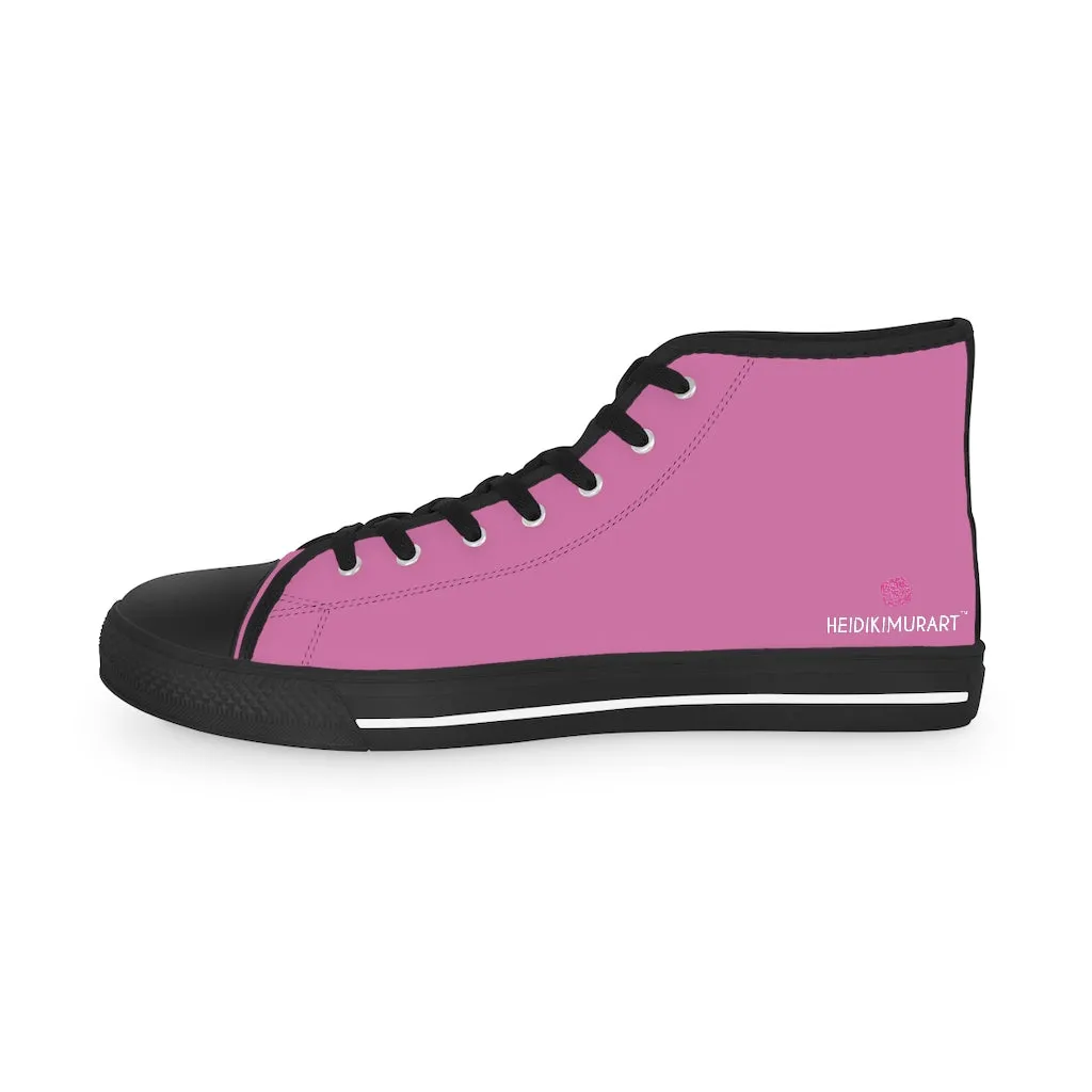 Pink Solid Color Men's Sneakers, Best Pink Canvas High Tops, Modern Minimalist Best Men's High Top Sneakers