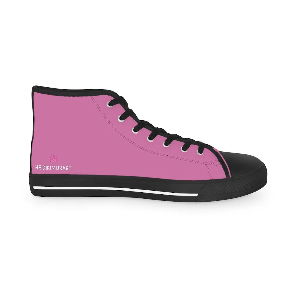 Pink Solid Color Men's Sneakers, Best Pink Canvas High Tops, Modern Minimalist Best Men's High Top Sneakers