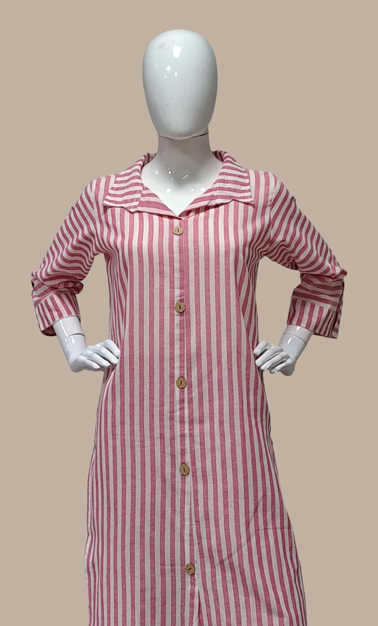 Pink Striped Printed Cotton Leisure Set