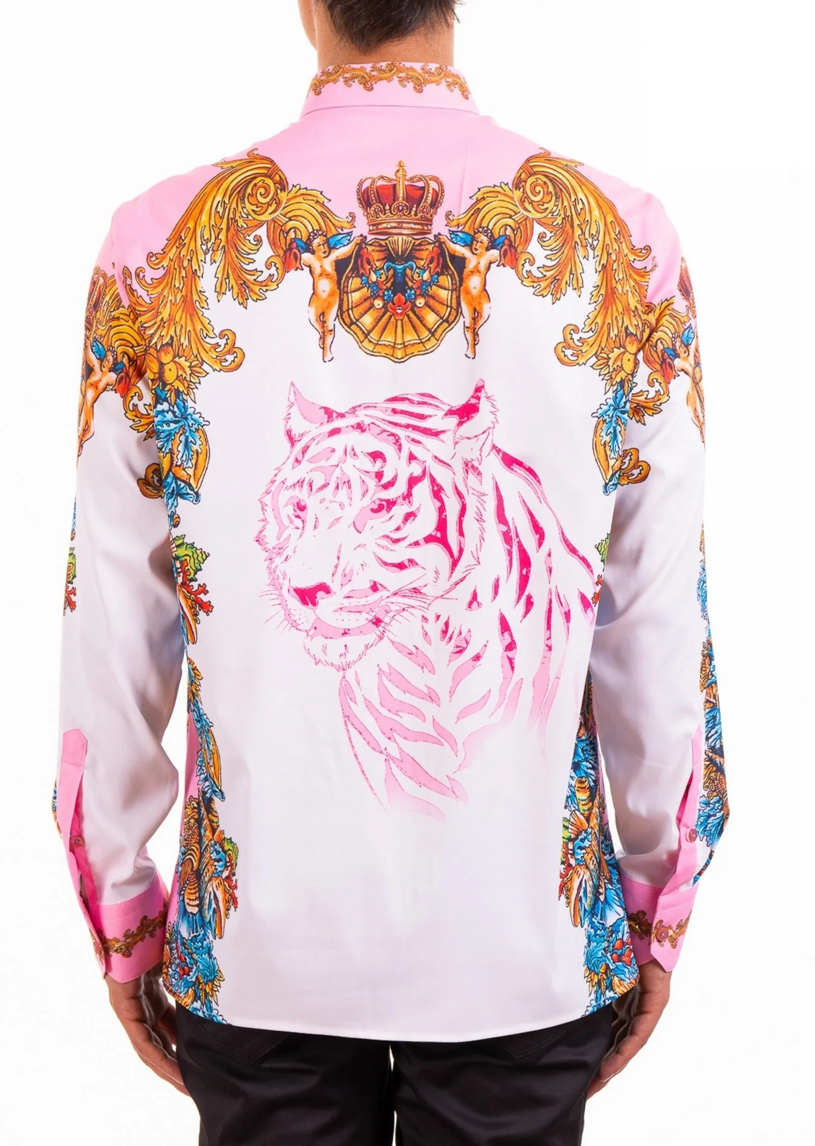 Pink Tiger King Baroque Silky Shirt