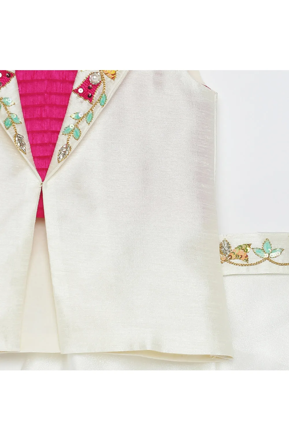 Pink Top With White Embroidered Blazer And Palazzo