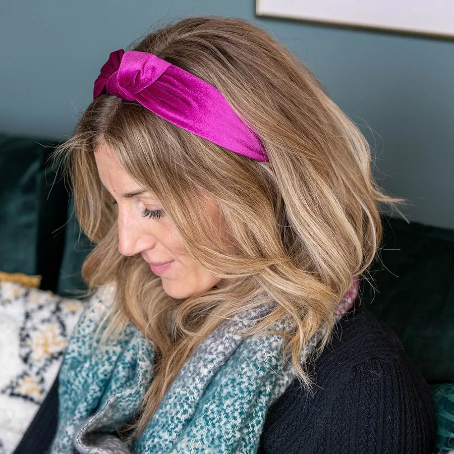 Pink velvet twist knot headband