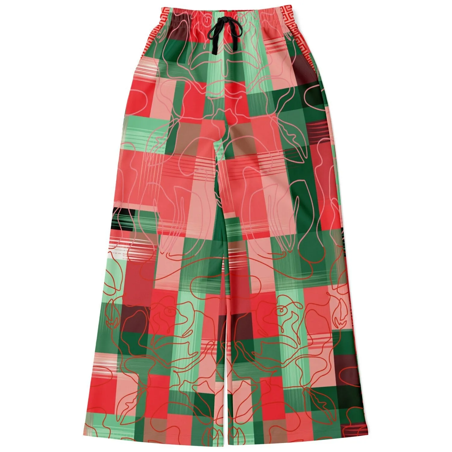 Pink Watermelon Patchwork Plaid Eco-Poly Wide Leg Pants