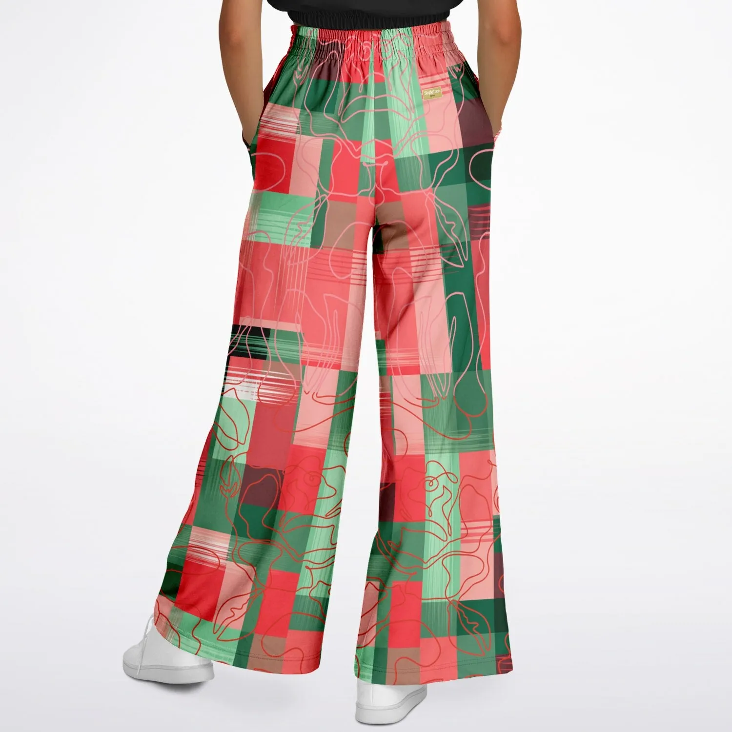 Pink Watermelon Patchwork Plaid Eco-Poly Wide Leg Pants