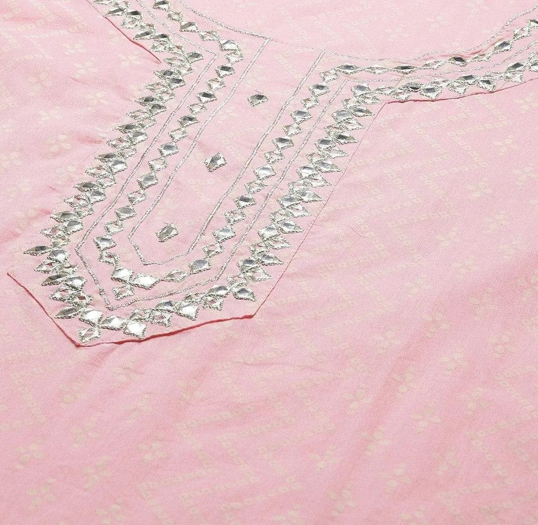 Pink Yoke Design, Gotta Patti Work Cotton Kurta with Palazzo & Dupatta