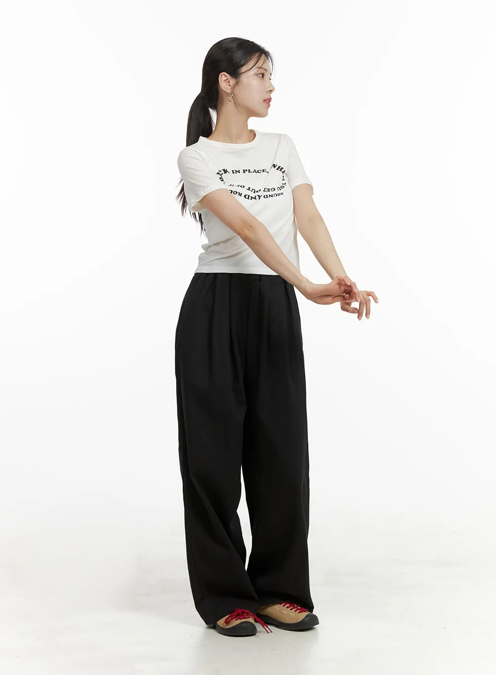 Pintuck Wide Leg Trousers OA419