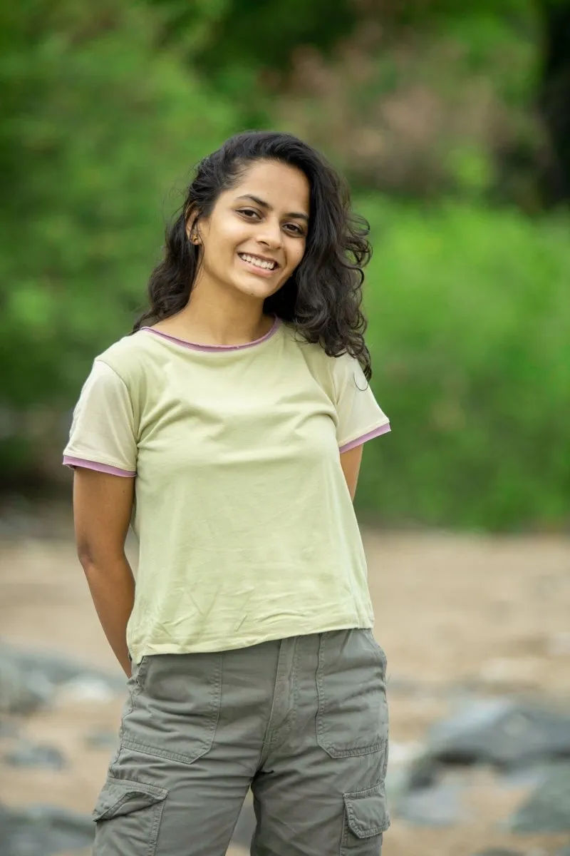 Pistachio Color-Blocked Women's Organic Cotton Crop Top