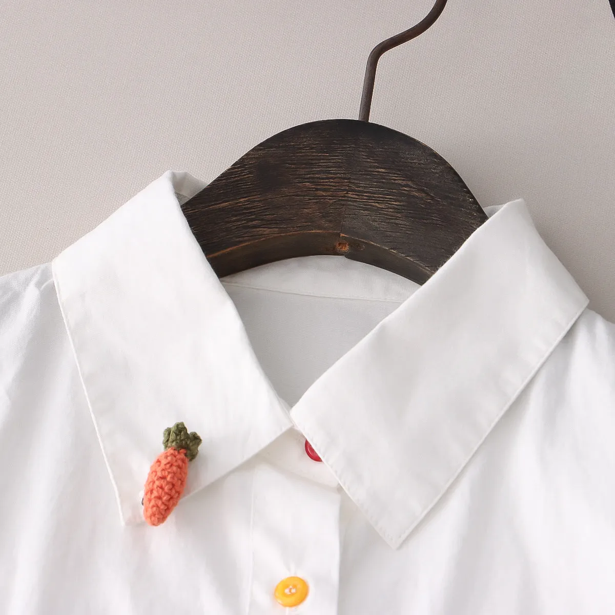 Placket Rabbit Embroidered Shirt