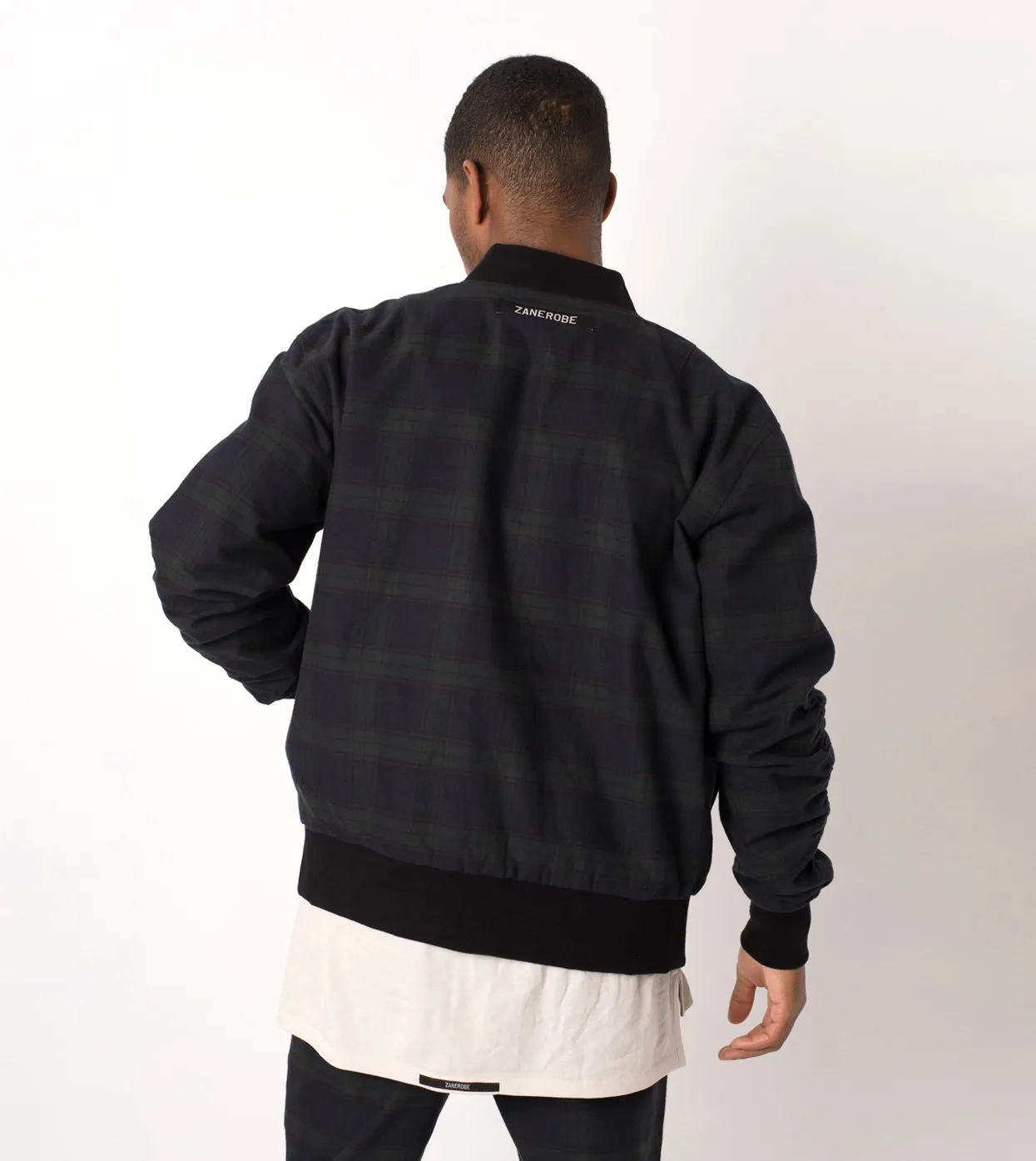 Plaid Reversible Bomber Ink/Forest