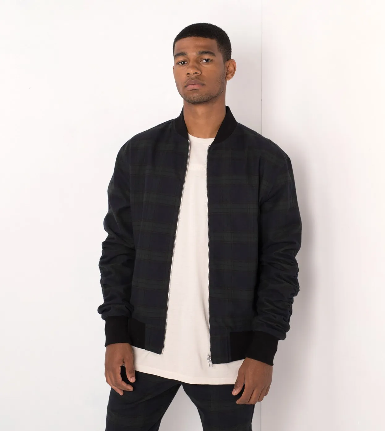 Plaid Reversible Bomber Ink/Forest