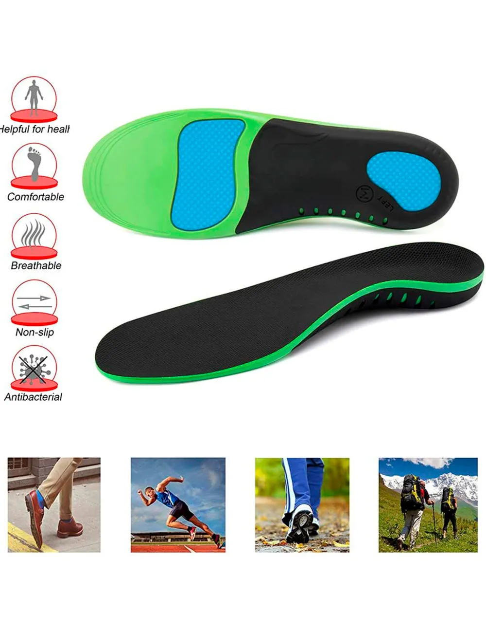 Plantar Fasciitis Arch Supports Feet Insoles Shock-absorptation Breathable Insole Orthotics Gel Sports Comfort Shoes Insole Neutral Arch Replacement