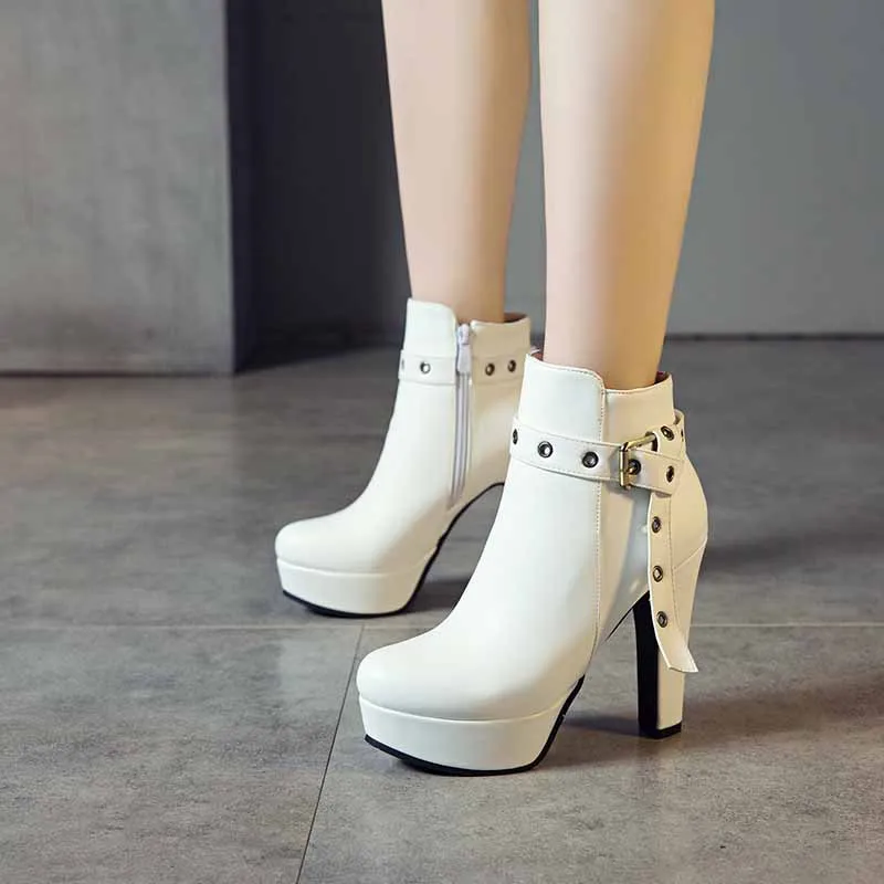 Platform Chunky Heel Ankle Boots Round Toe High Heel Booties