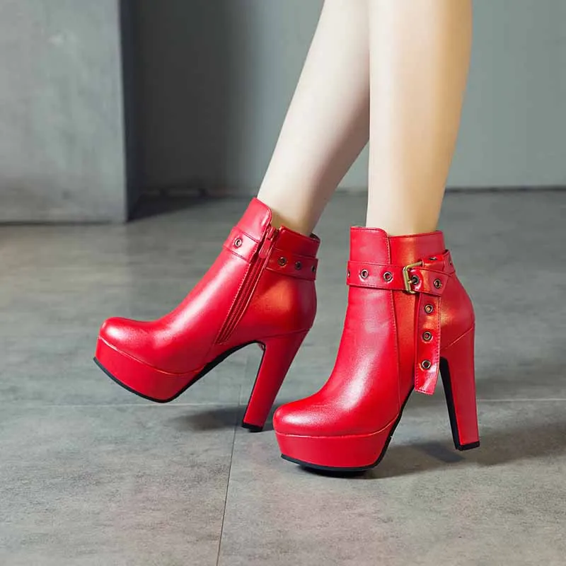 Platform Chunky Heel Ankle Boots Round Toe High Heel Booties