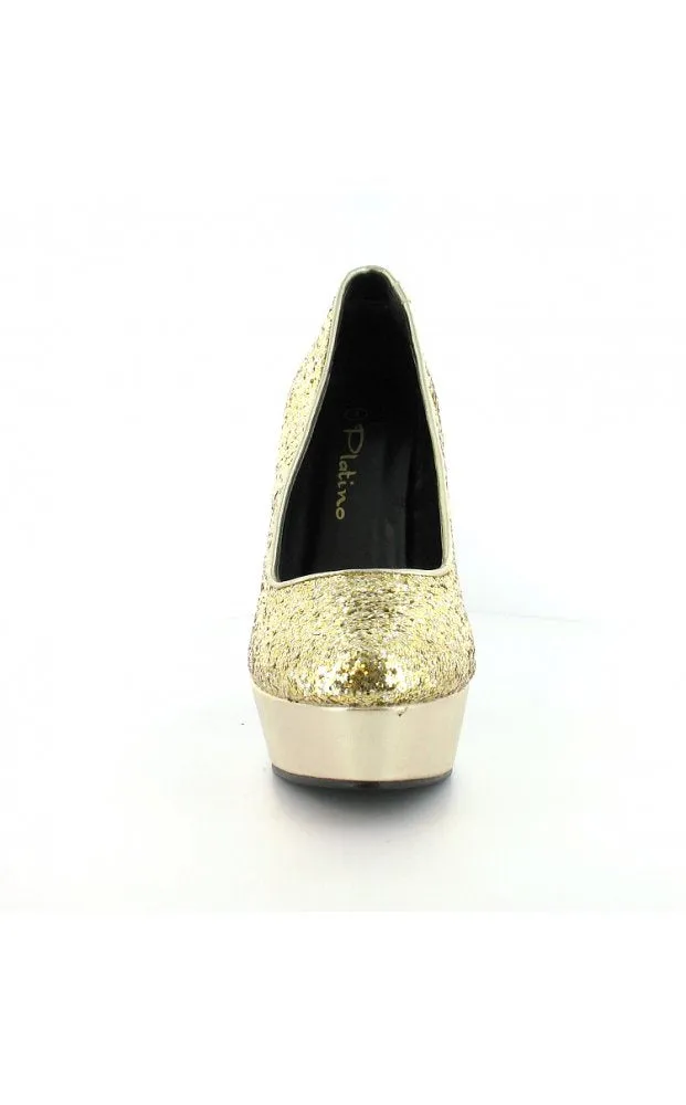 Platino Glitter Court Platform Shoes In Gold