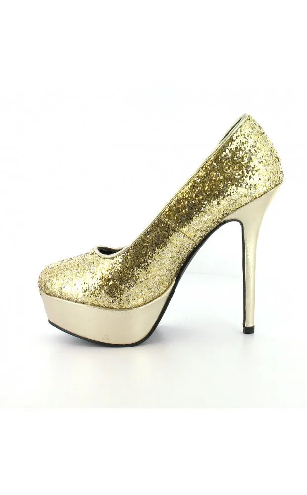 Platino Glitter Court Platform Shoes In Gold