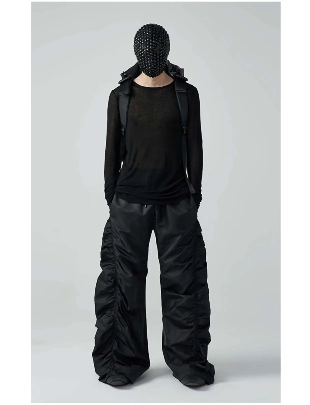 Pleated drawstring casual pants