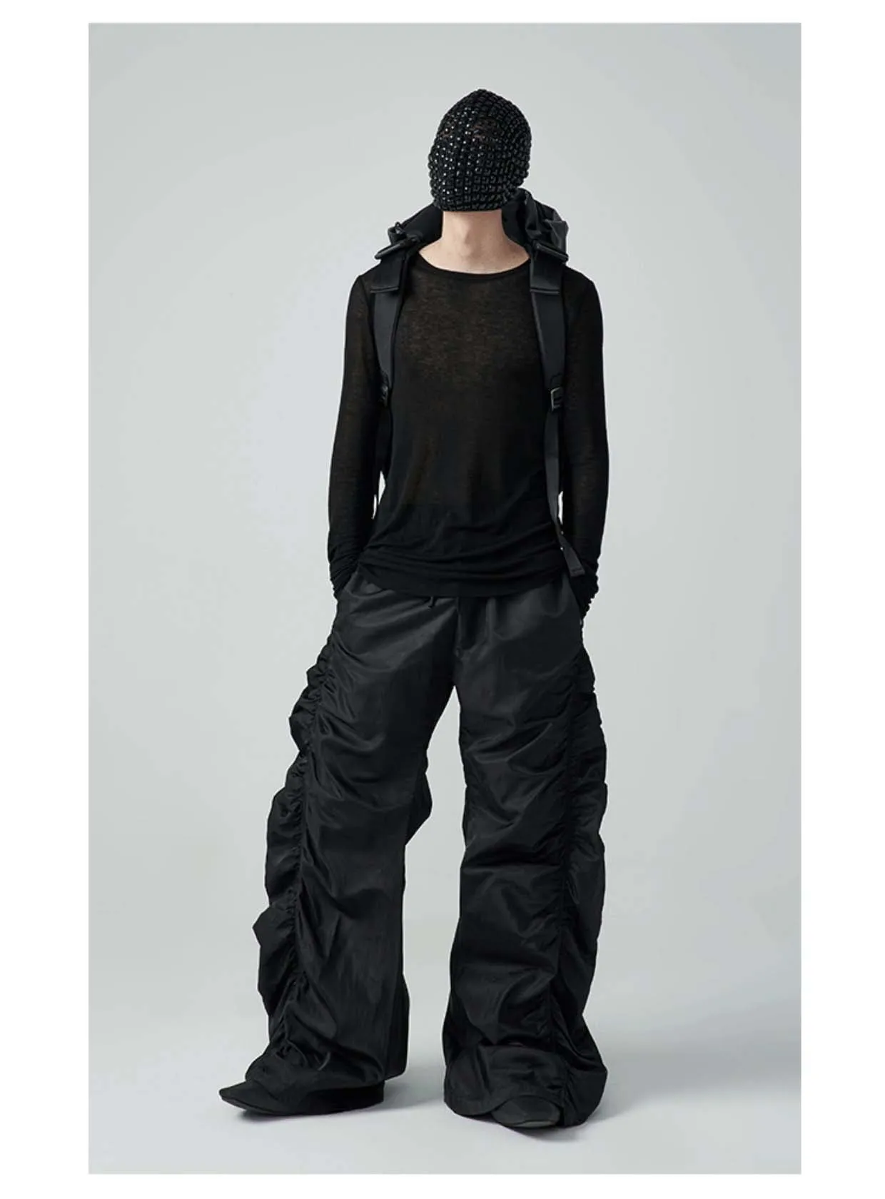 Pleated drawstring casual pants