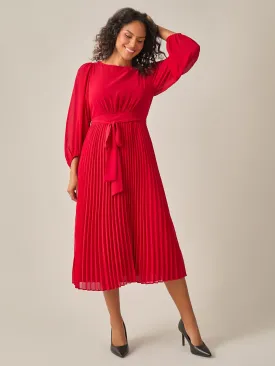 Plus Size A-Line Balloon Sleeve Midi Dress, Crimson