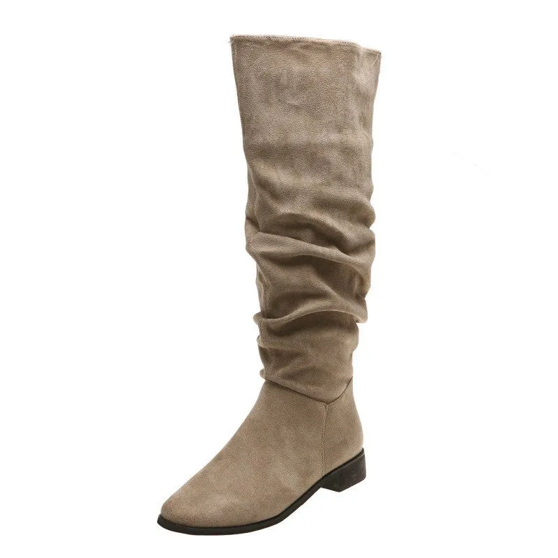 Plus Size Autumn Suede Flat Over-the-knee Pointed Toe Boots