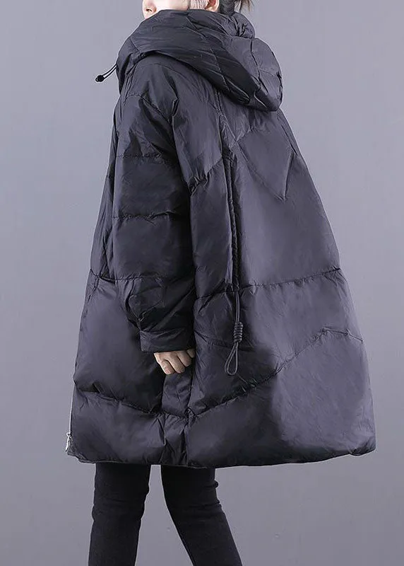 Plus Size Black Hooded Drawstring Thick Duck Down Down Coats Winter