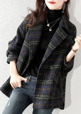 Plus Size Peter Pan Collar Plaid Woolen Coat Winter