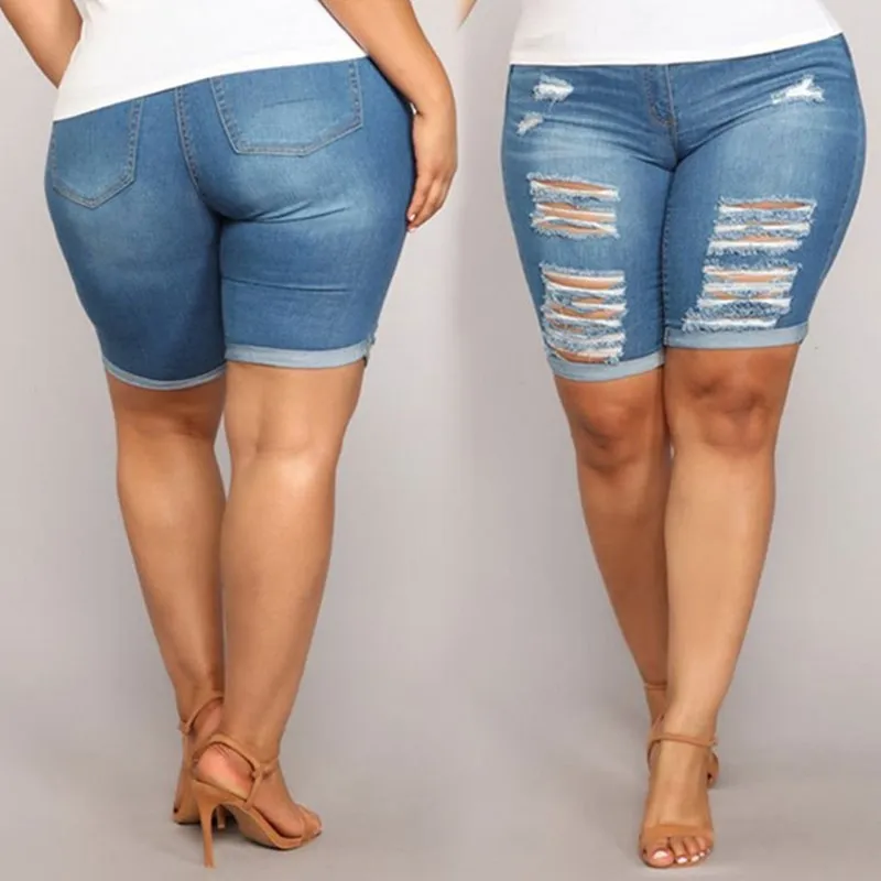 Plus Size Ripped Denim Shorts