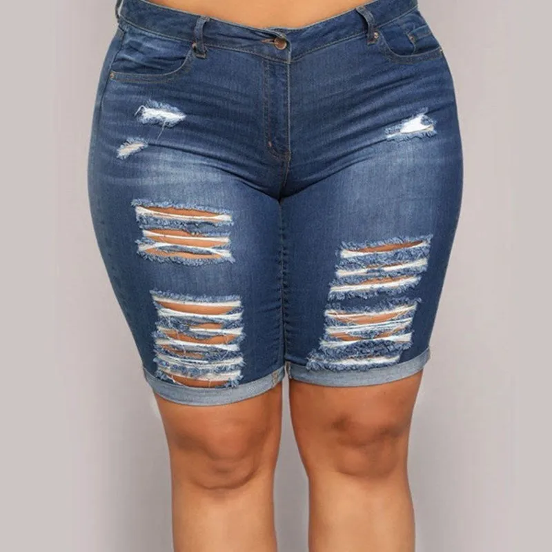 Plus Size Ripped Denim Shorts