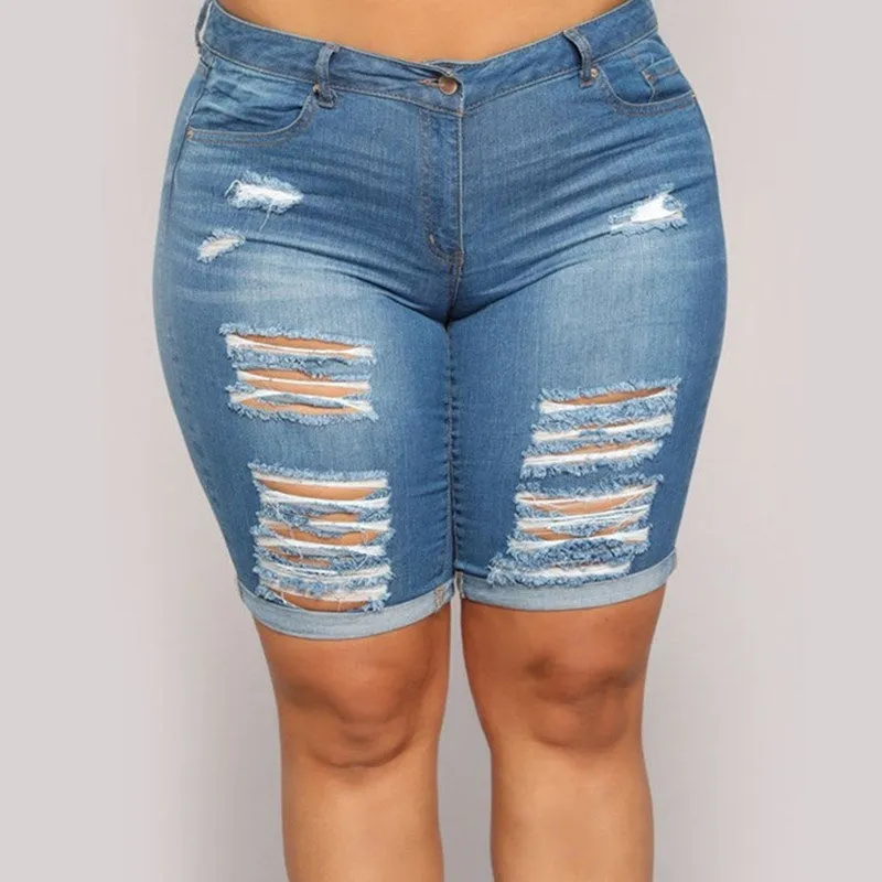 Plus Size Ripped Denim Shorts