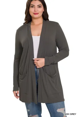 Plus Size Slouchy Pocket Open Cardigan - online exclusive