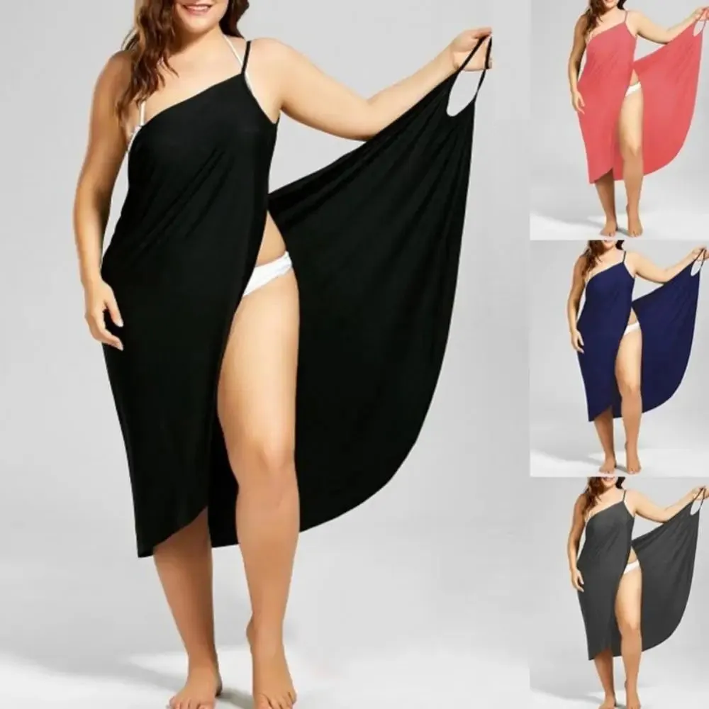 Plus Size Summer Beach Sexy Women Solid Color Wrap Dress Bikini Cover Up Sarongs Women's Clothing Swimwears Cover-Ups  Plus Size