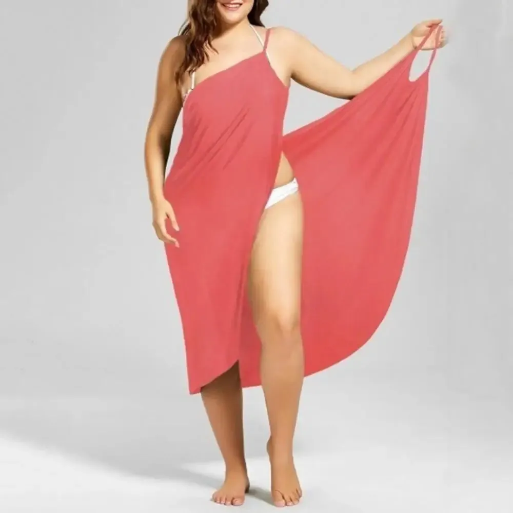 Plus Size Summer Beach Sexy Women Solid Color Wrap Dress Bikini Cover Up Sarongs Women's Clothing Swimwears Cover-Ups  Plus Size