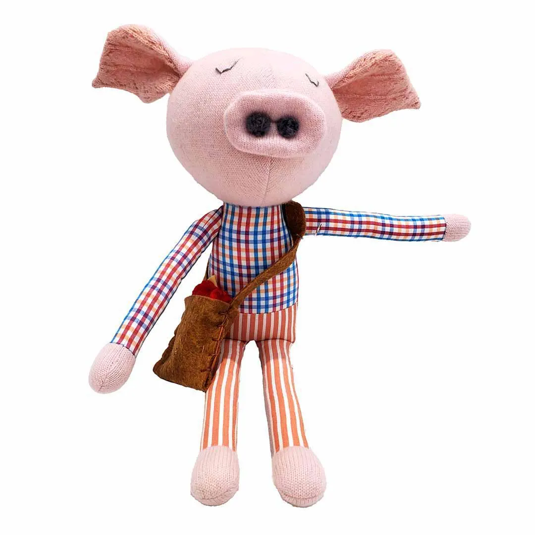 Plush - Pig in Blue Orange Red Plaid Shirt by Fly Little Bird