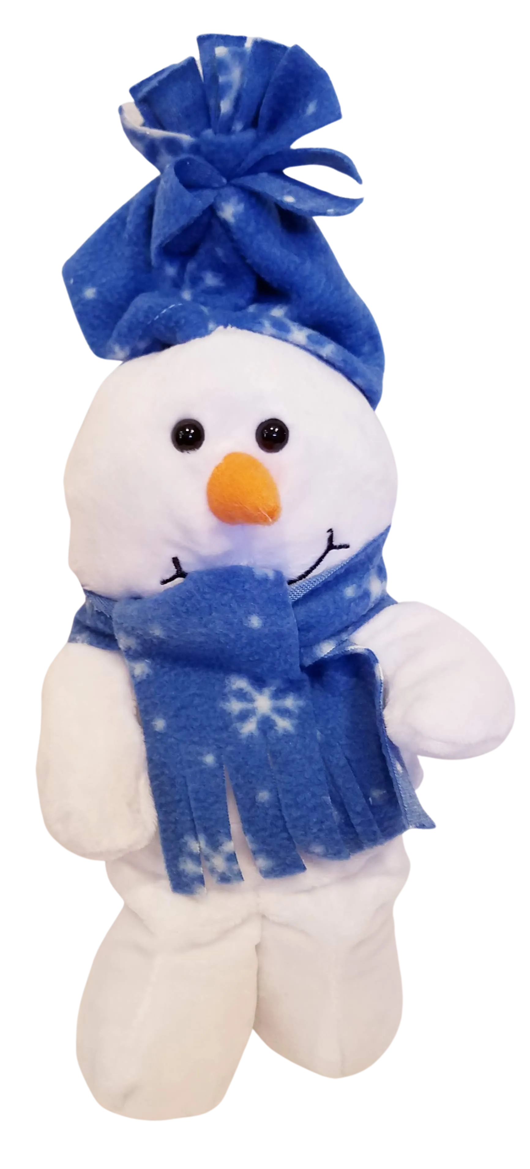 Plush snowman with blue hat/blue scarf with snowflakes 12"