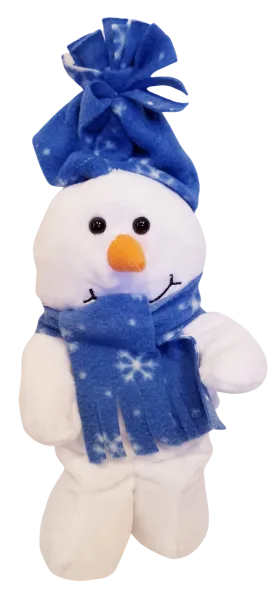 Plush snowman with blue hat/blue scarf with snowflakes 12"