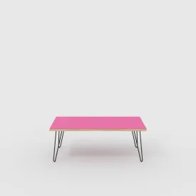 Plywood Coffee Table with Black Hairpin Legs - Formica Juicy Pink - 1200(w) x 600(d) x 425(h)