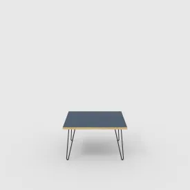 Plywood Coffee Table with Black Hairpin Legs - Formica Night Sea Blue - 800(w) x 800(d) x 425(h)